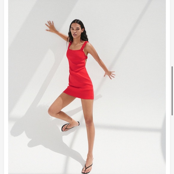 ZARA RUCHED LINEN BLEND TANK DRESS - Picture 5 of 5